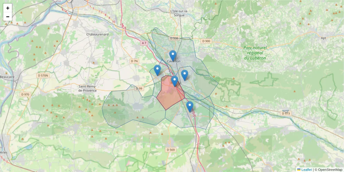 Carte de la zone du code postal  et des codes postaux voisins en France