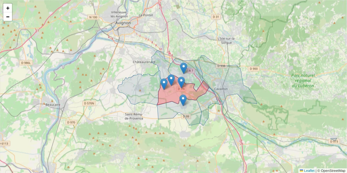 Carte de la zone du code postal  et des codes postaux voisins en France