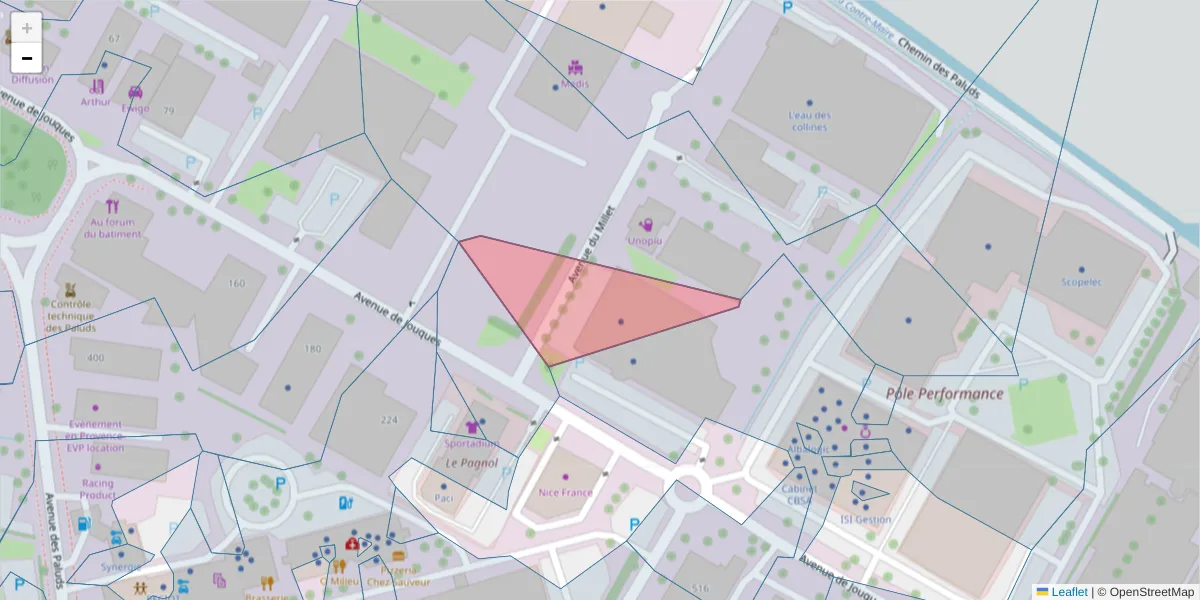 Carte de la zone du code postal  et des codes postaux voisins en France