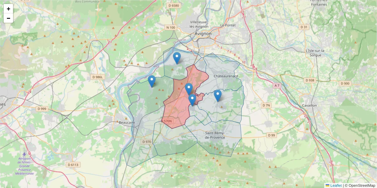 Carte de la zone du code postal  et des codes postaux voisins en France