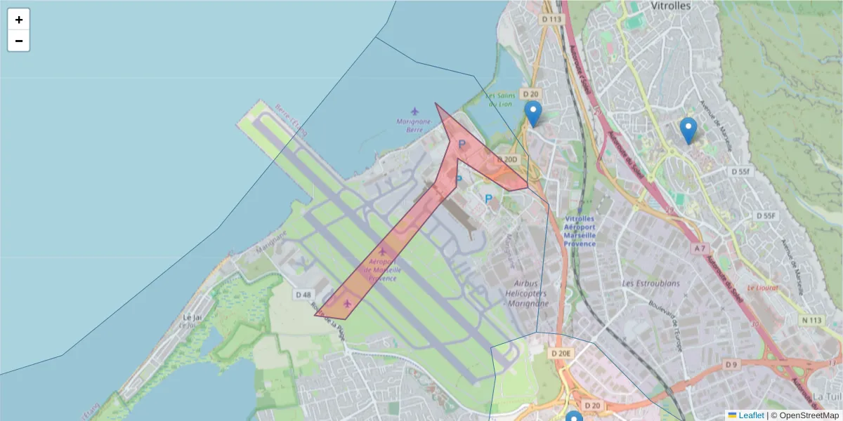 Carte de la zone du code postal  et des codes postaux voisins en France