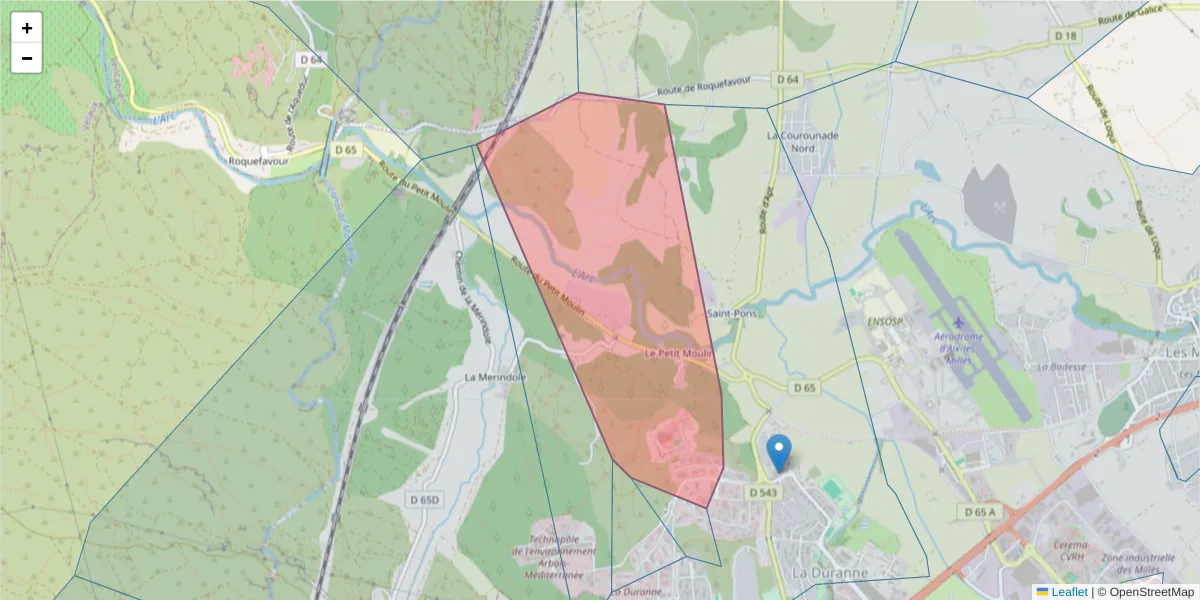 Carte de la zone du code postal  et des codes postaux voisins en France