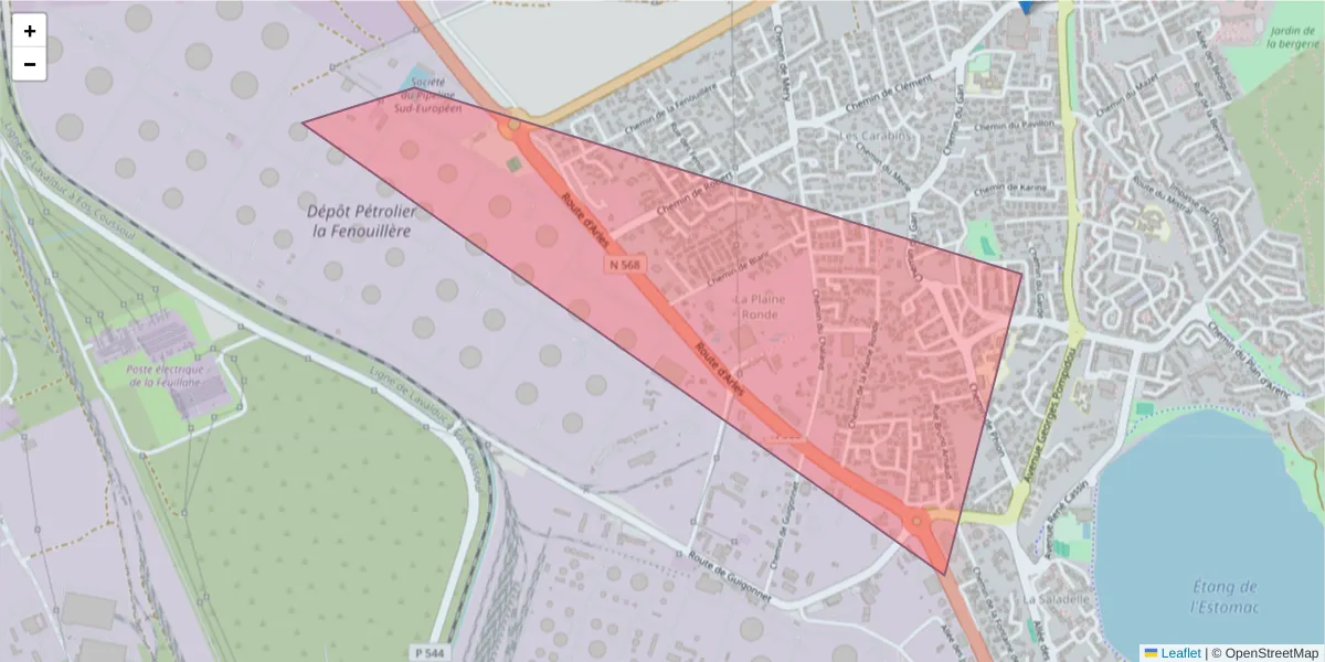 Carte de la zone du code postal  et des codes postaux voisins en France