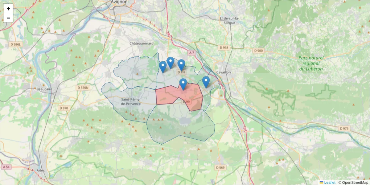 Carte de la zone du code postal  et des codes postaux voisins en France
