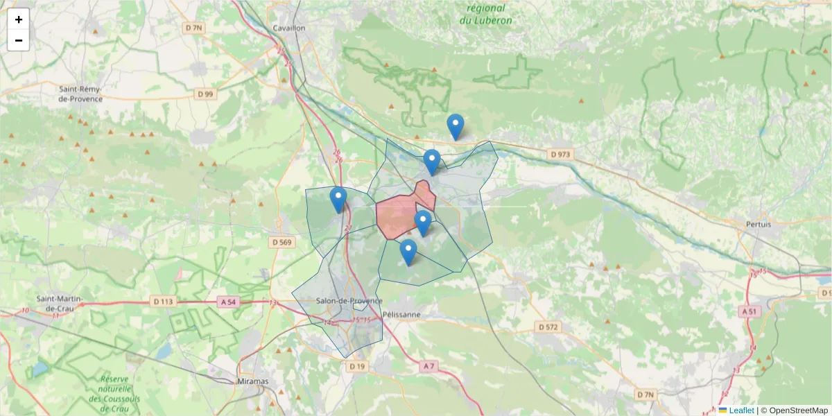 Carte de la zone du code postal  et des codes postaux voisins en France