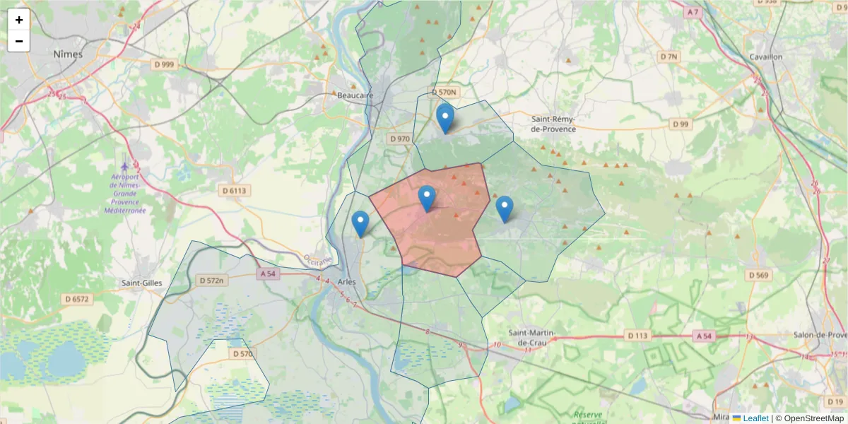 Carte de la zone du code postal  et des codes postaux voisins en France
