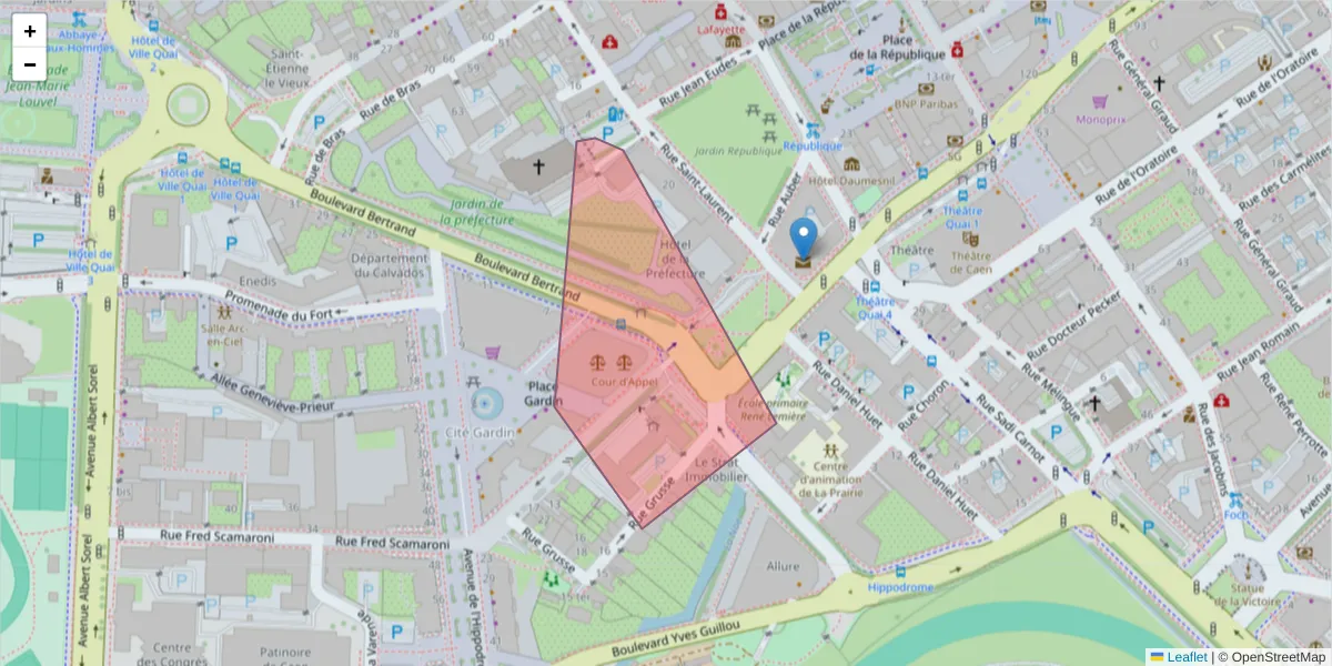 Carte de la zone du code postal  et des codes postaux voisins en France