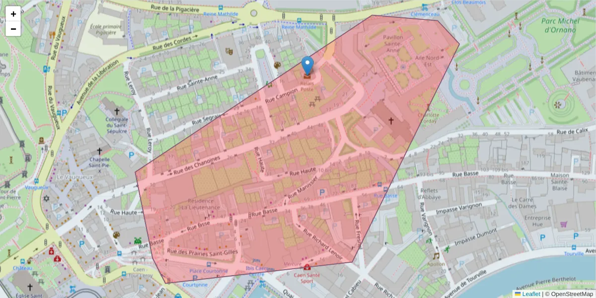 Carte de la zone du code postal  et des codes postaux voisins en France