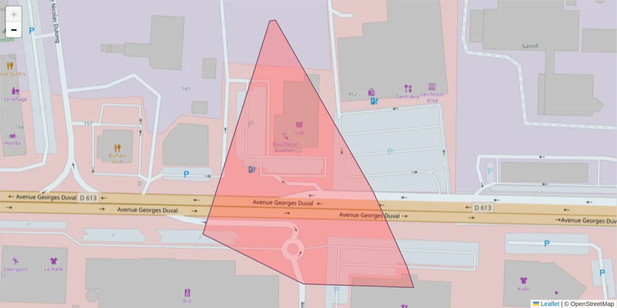 Carte de la zone du code postal  et des codes postaux voisins en France