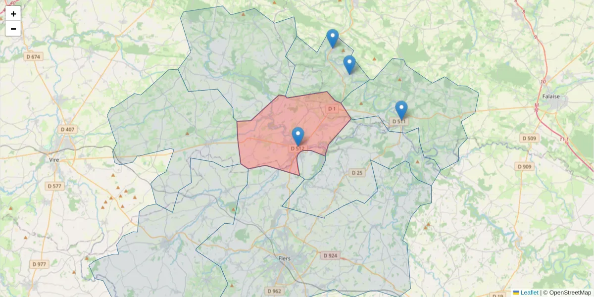 Carte de la zone du code postal  et des codes postaux voisins en France