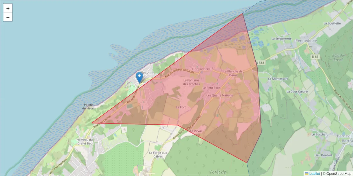 Carte de la zone du code postal  et des codes postaux voisins en France