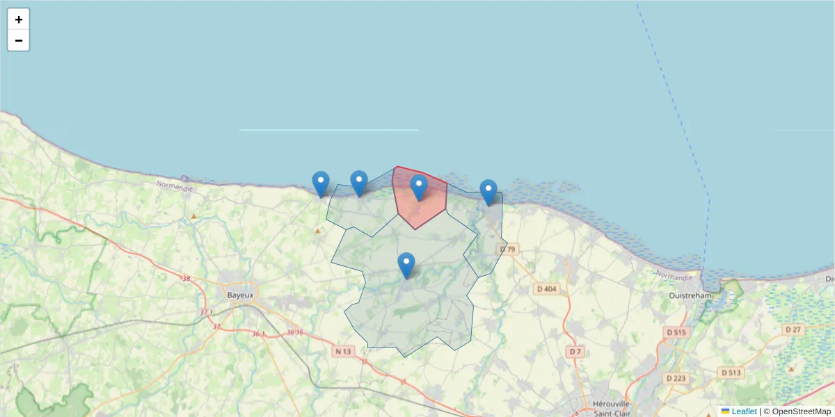 Carte de la zone du code postal  et des codes postaux voisins en France