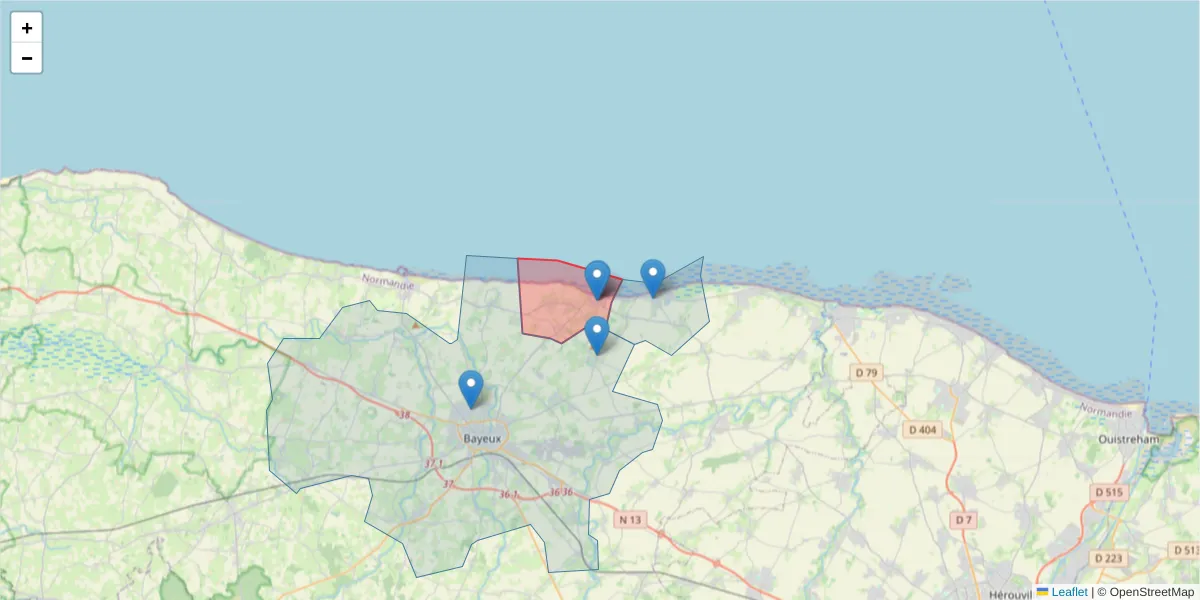 Carte de la zone du code postal  et des codes postaux voisins en France