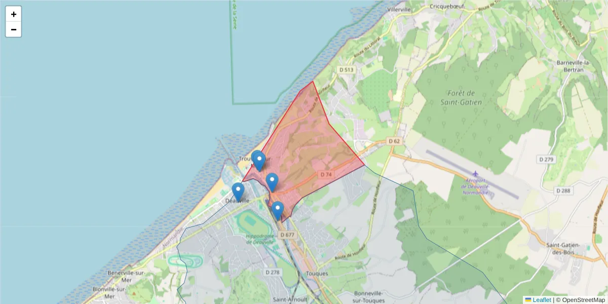 Carte de la zone du code postal  et des codes postaux voisins en France