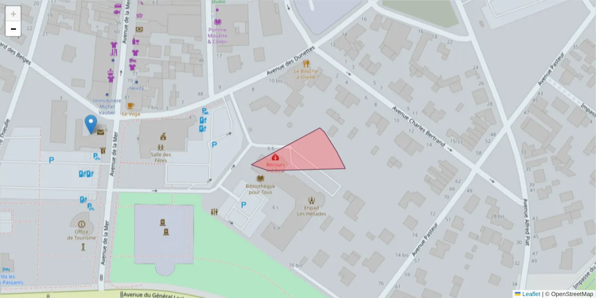 Carte de la zone du code postal  et des codes postaux voisins en France