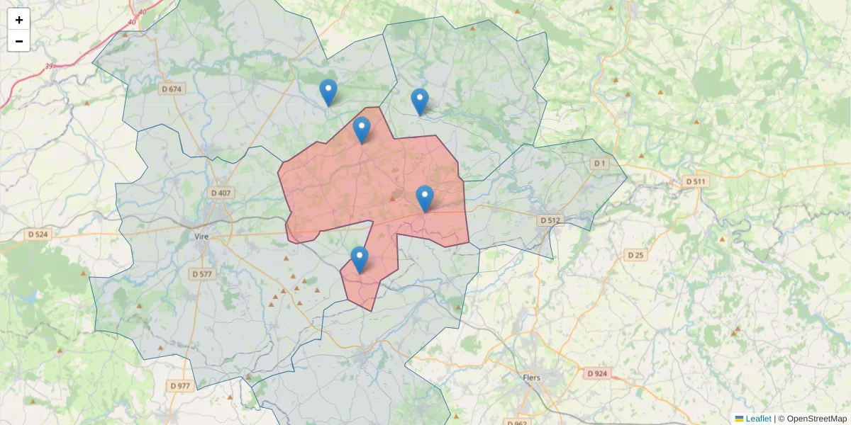 Carte de la zone du code postal  et des codes postaux voisins en France