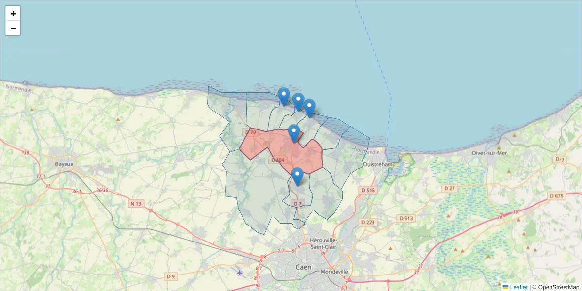 Carte de la zone du code postal  et des codes postaux voisins en France