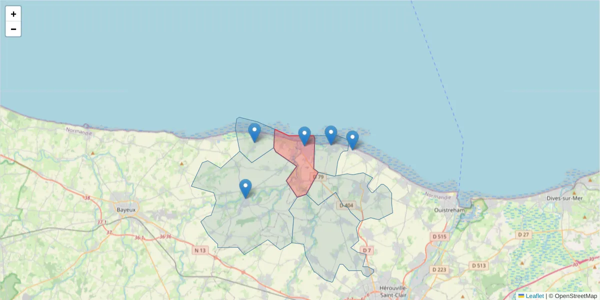Carte de la zone du code postal  et des codes postaux voisins en France