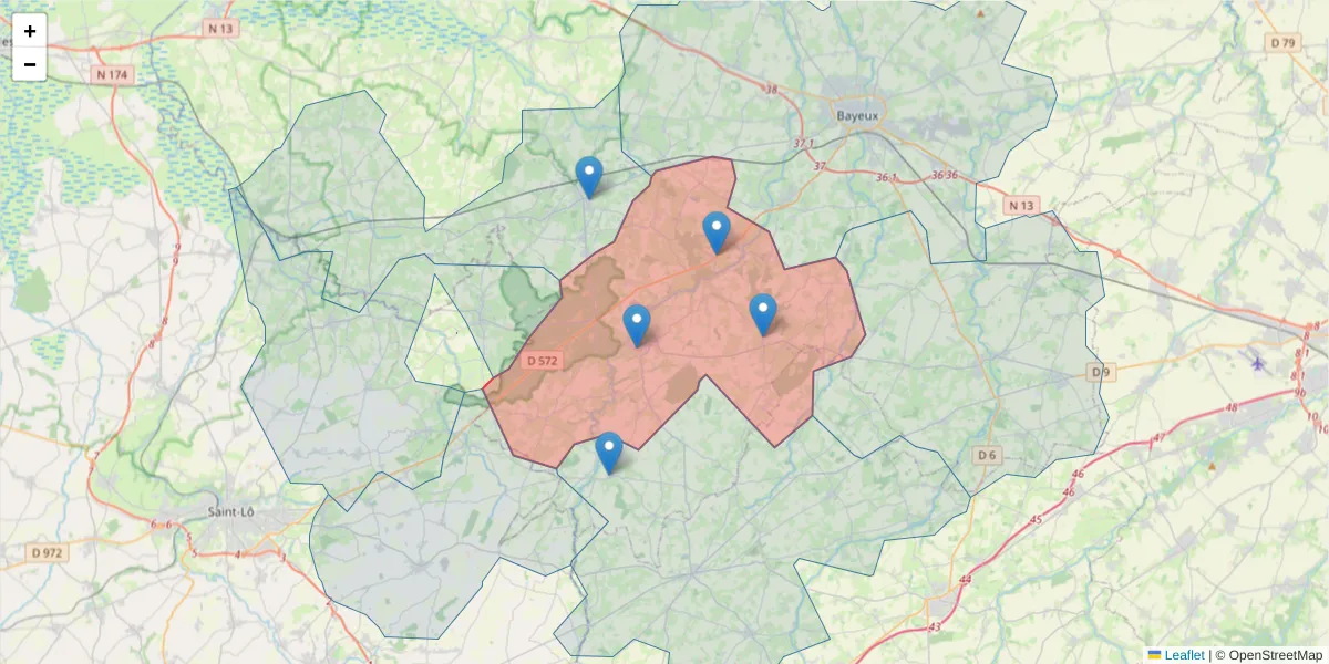 Carte de la zone du code postal  et des codes postaux voisins en France