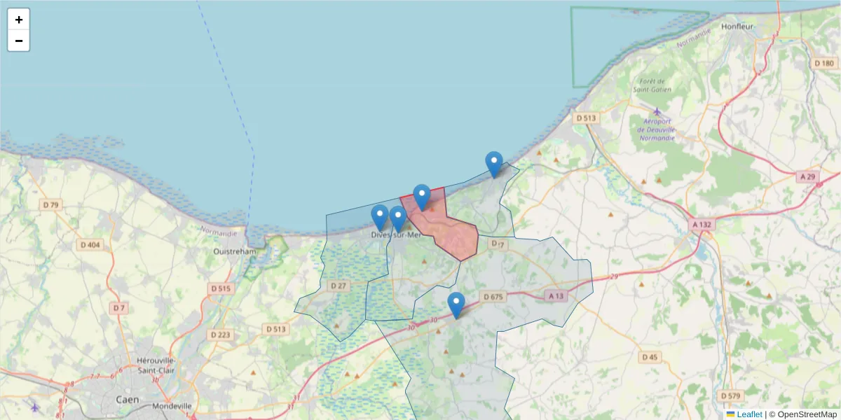 Carte de la zone du code postal  et des codes postaux voisins en France