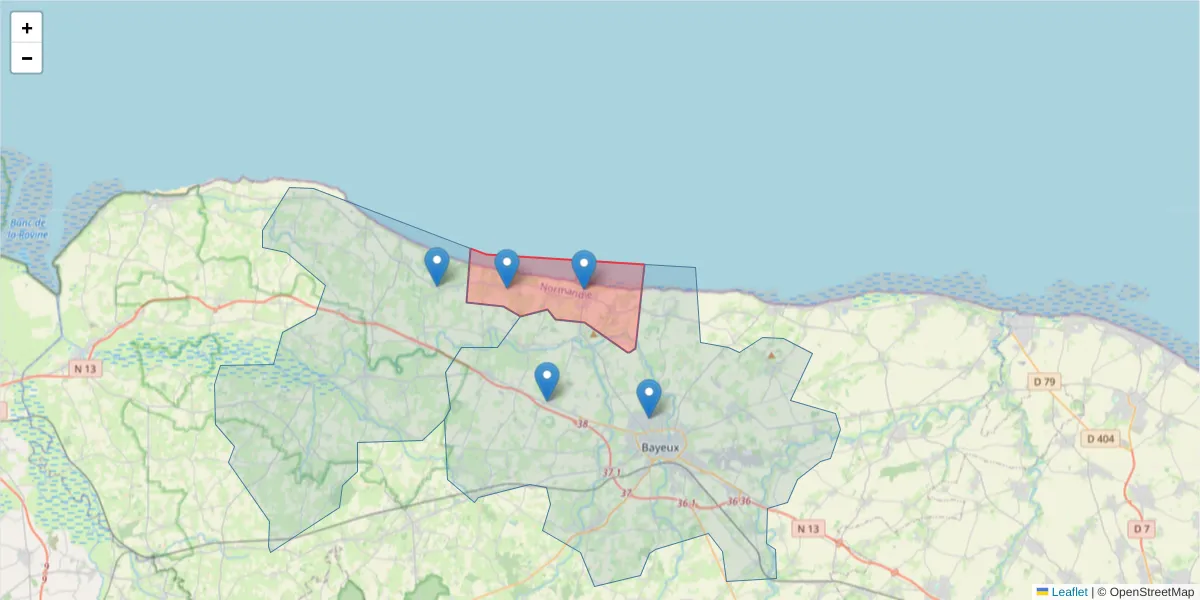 Carte de la zone du code postal  et des codes postaux voisins en France