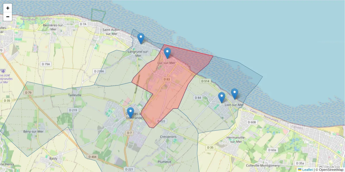 Carte de la zone du code postal  et des codes postaux voisins en France
