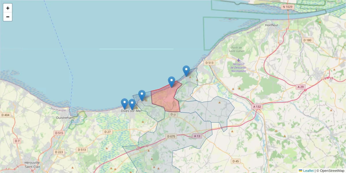 Carte de la zone du code postal  et des codes postaux voisins en France