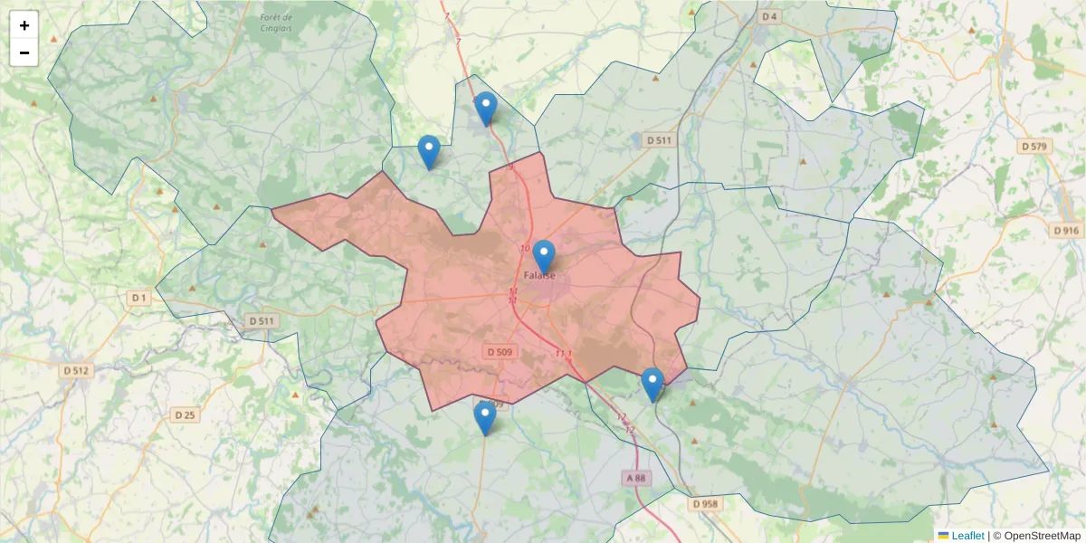 Carte de la zone du code postal  et des codes postaux voisins en France