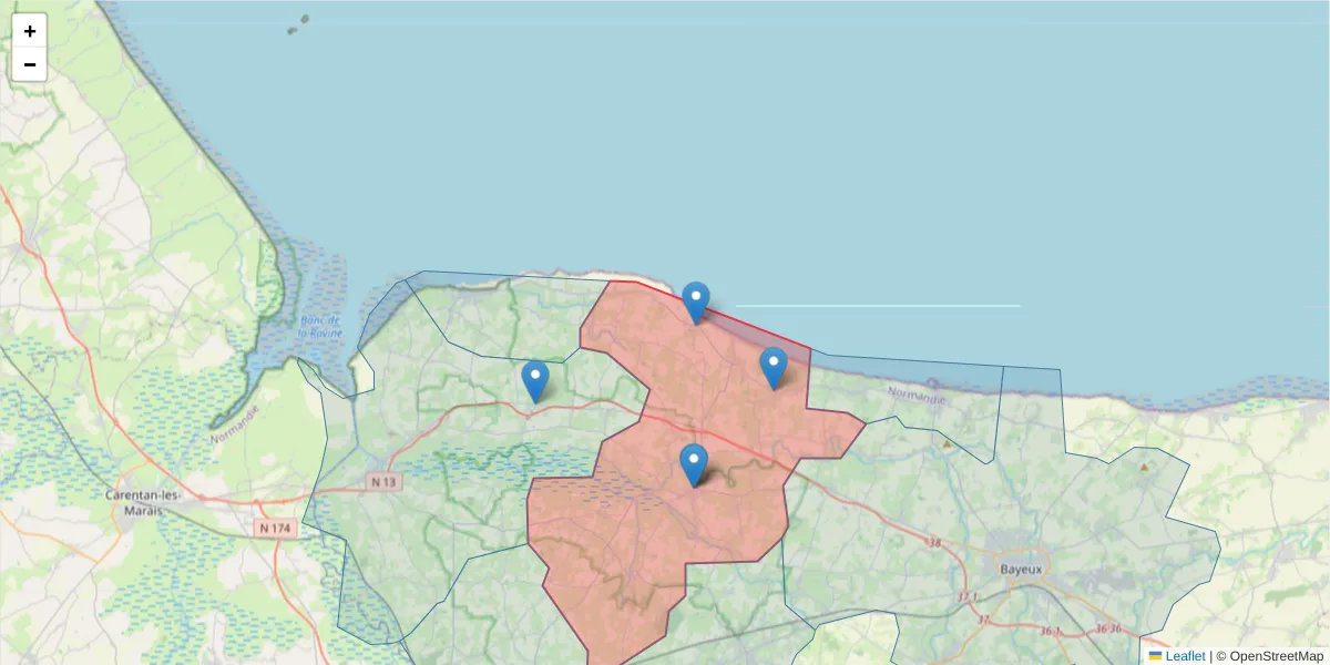 Carte de la zone du code postal  et des codes postaux voisins en France