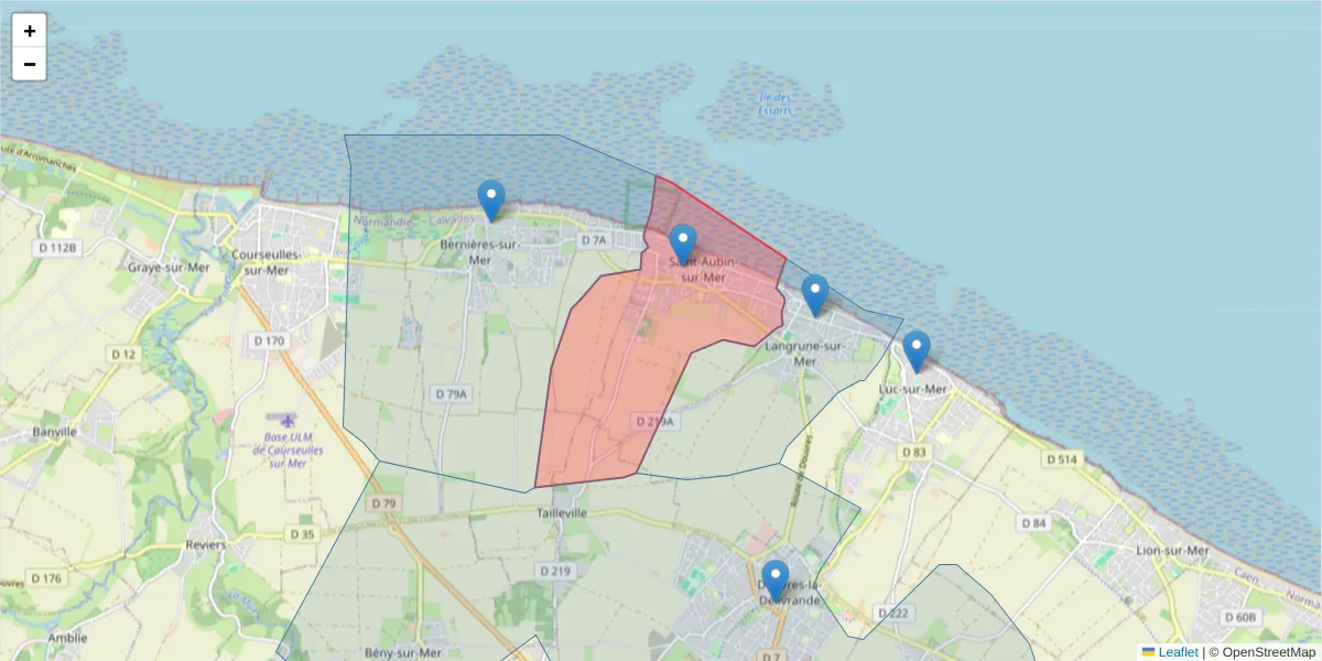 Carte de la zone du code postal  et des codes postaux voisins en France