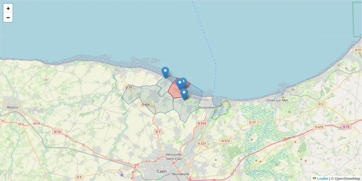 Carte de la zone du code postal  et des codes postaux voisins en France