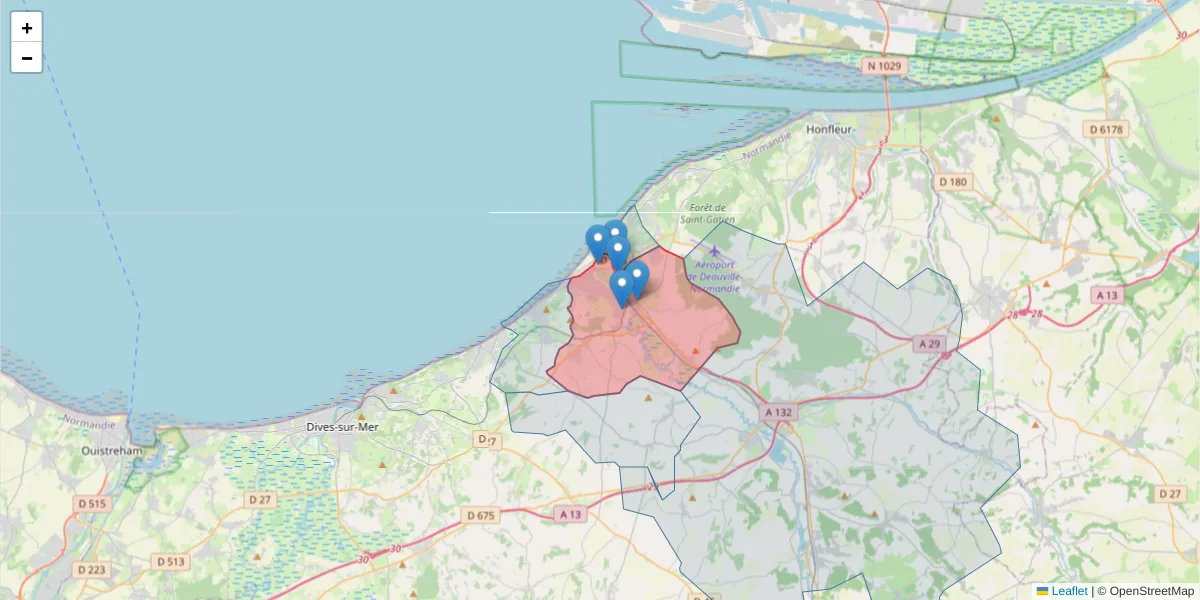 Carte de la zone du code postal  et des codes postaux voisins en France