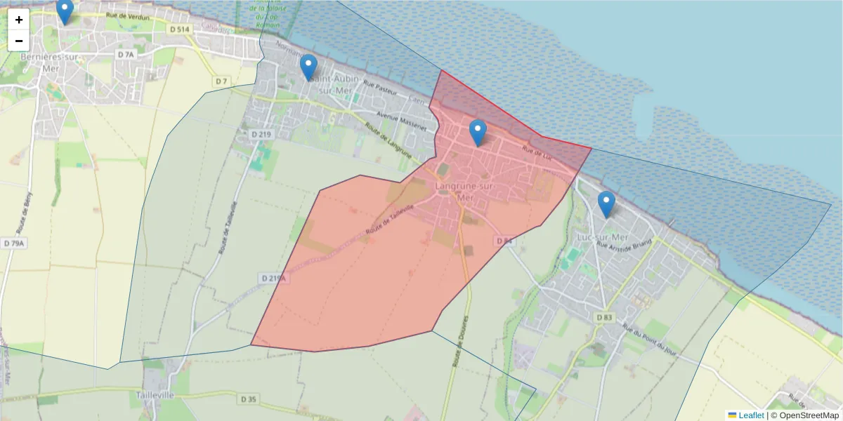 Carte de la zone du code postal  et des codes postaux voisins en France