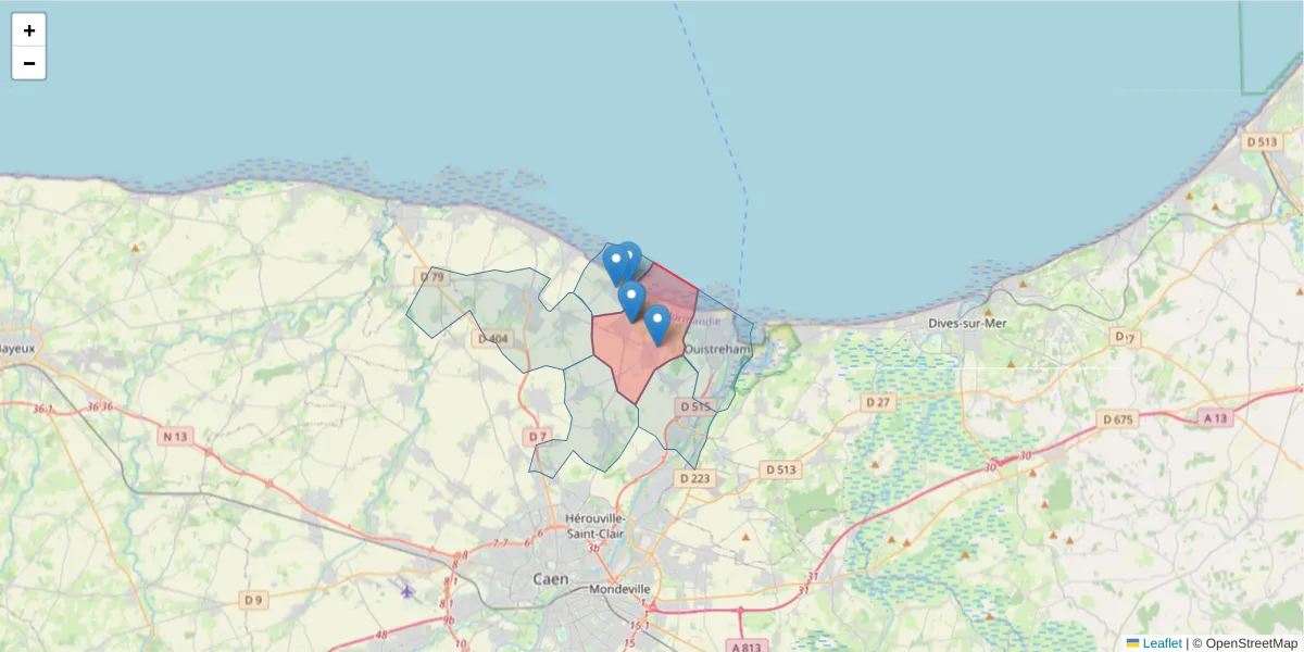 Carte de la zone du code postal  et des codes postaux voisins en France