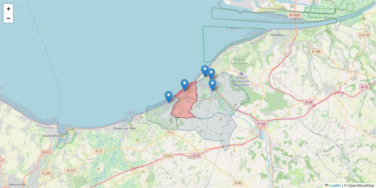 Carte de la zone du code postal  et des codes postaux voisins en France