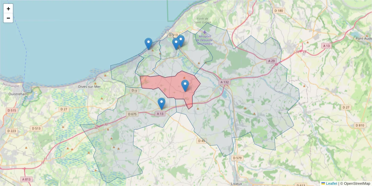 Carte de la zone du code postal  et des codes postaux voisins en France