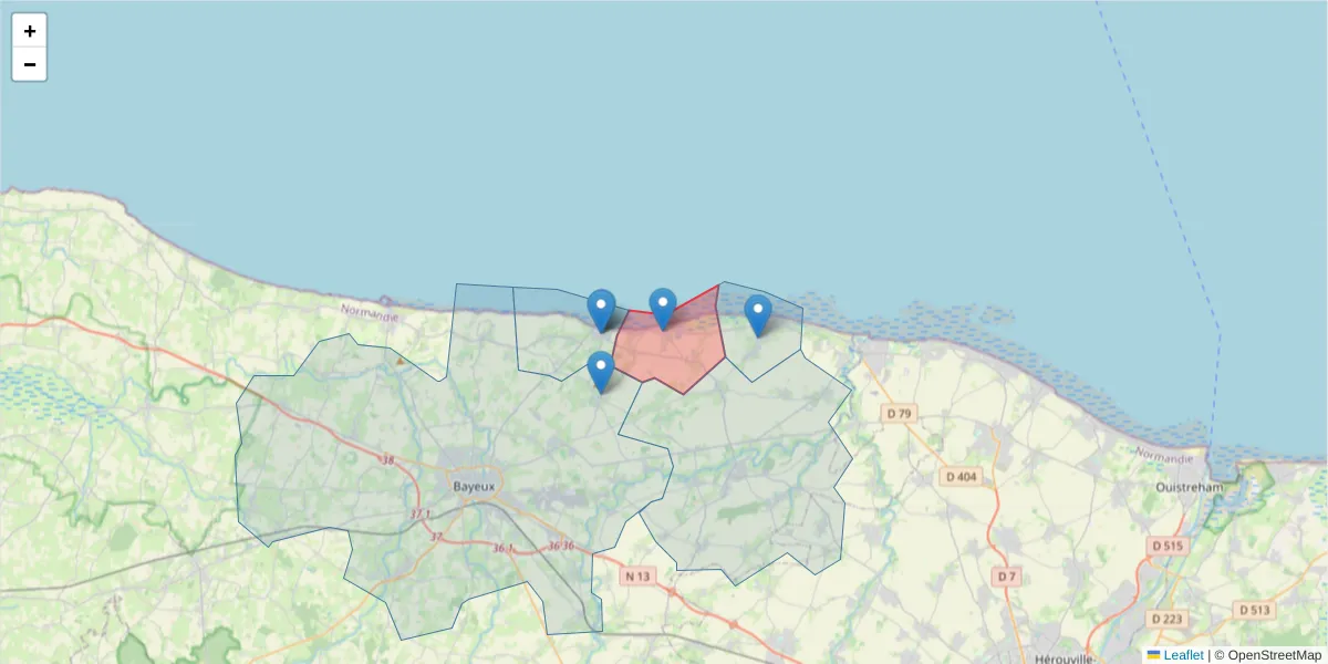 Carte de la zone du code postal  et des codes postaux voisins en France