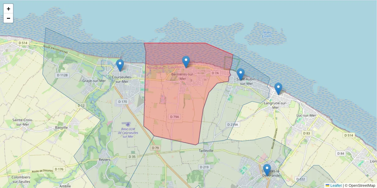 Carte de la zone du code postal  et des codes postaux voisins en France