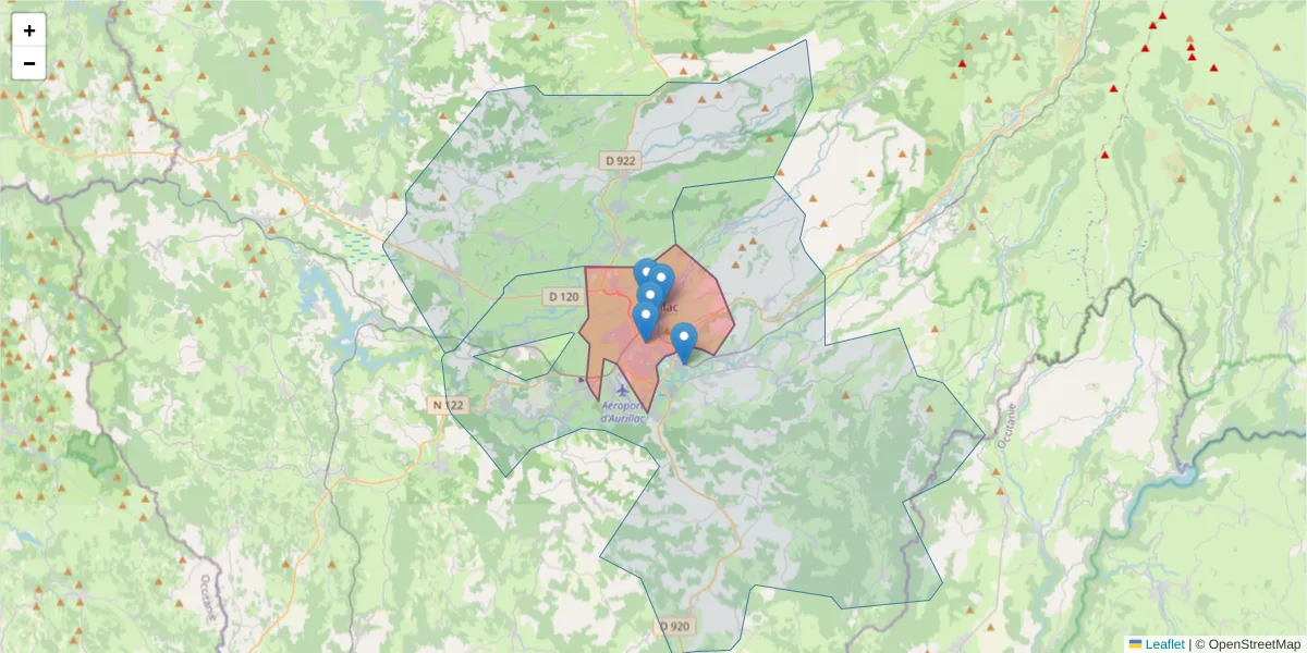 Carte de la zone du code postal  et des codes postaux voisins en France