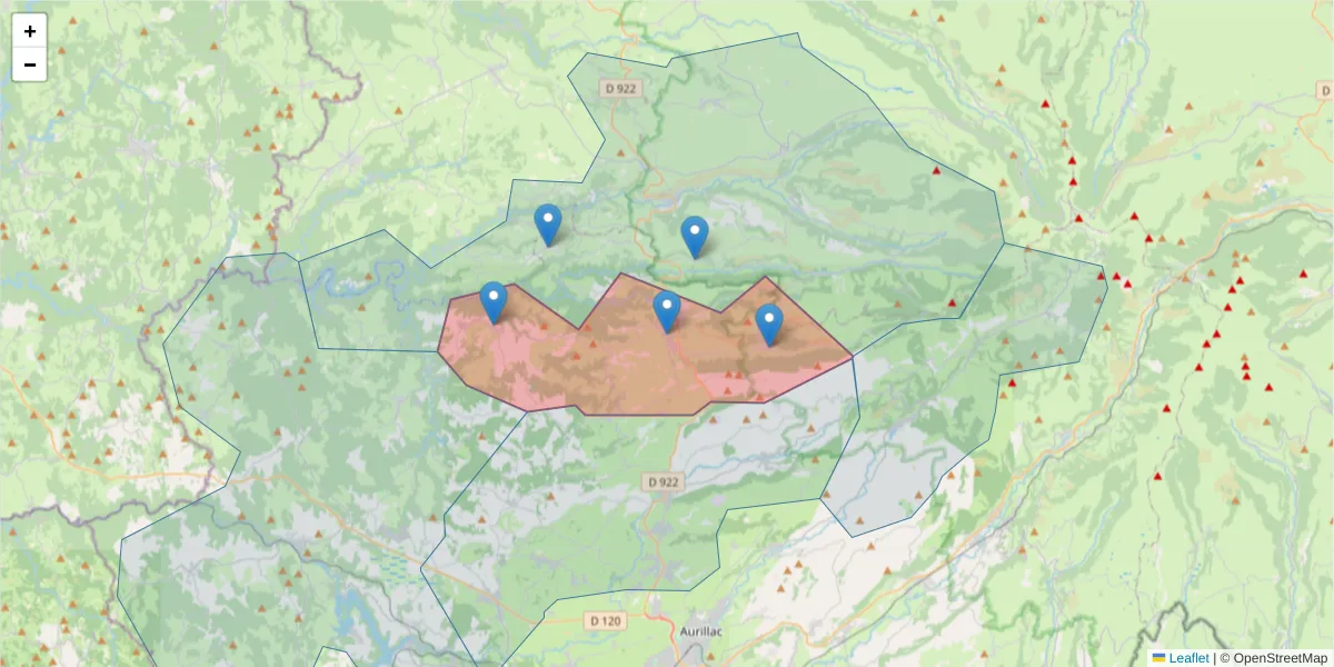 Carte de la zone du code postal  et des codes postaux voisins en France