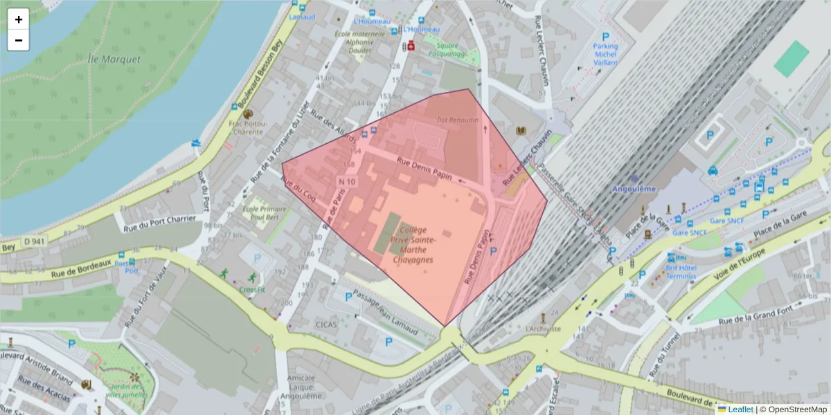 Carte de la zone du code postal  et des codes postaux voisins en France