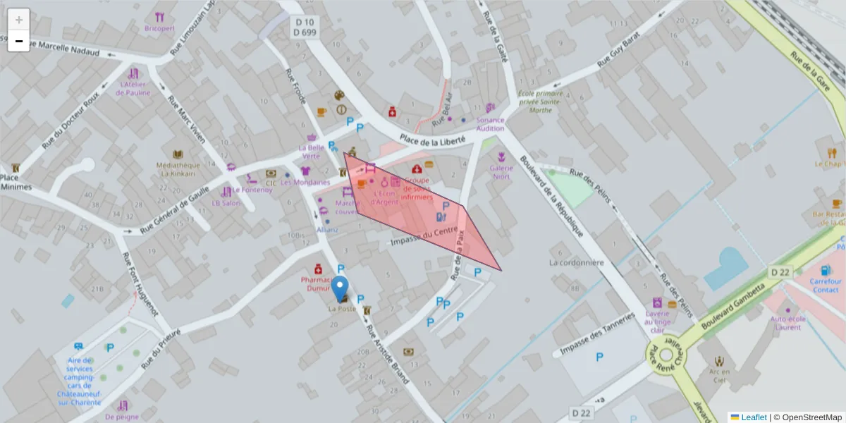 Carte de la zone du code postal  et des codes postaux voisins en France