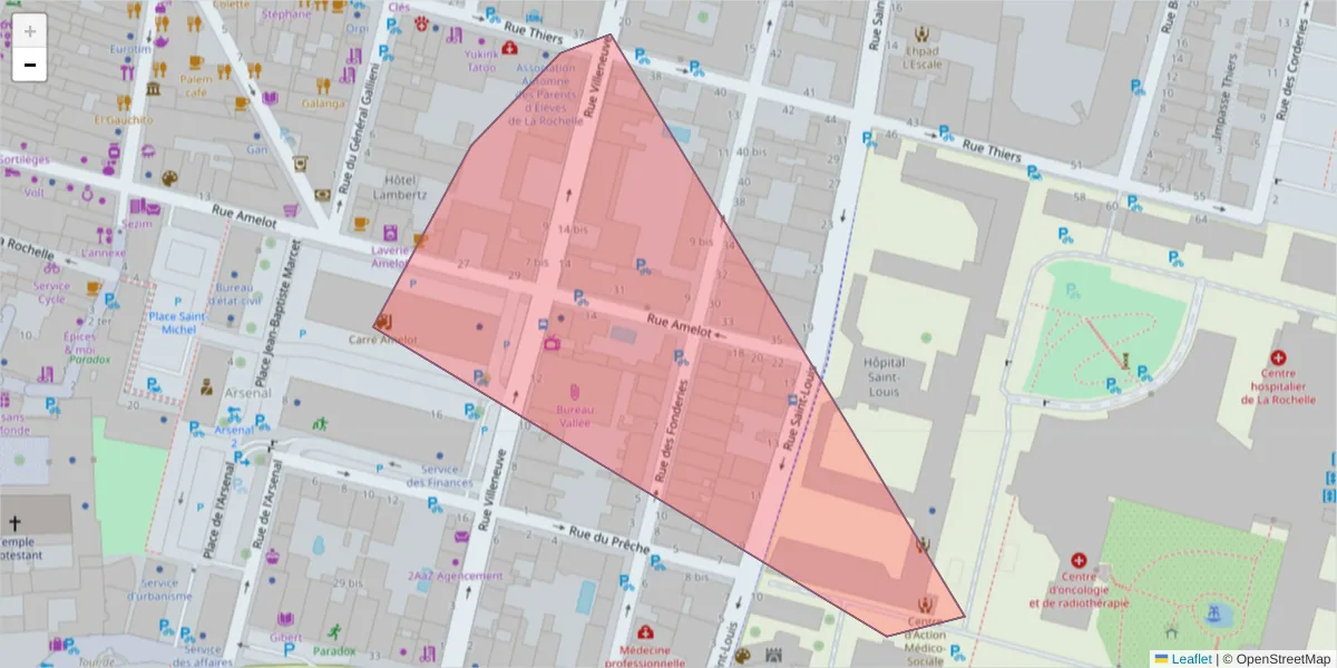Carte de la zone du code postal  et des codes postaux voisins en France