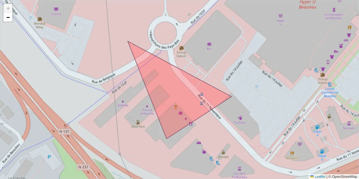 Carte de la zone du code postal  et des codes postaux voisins en France