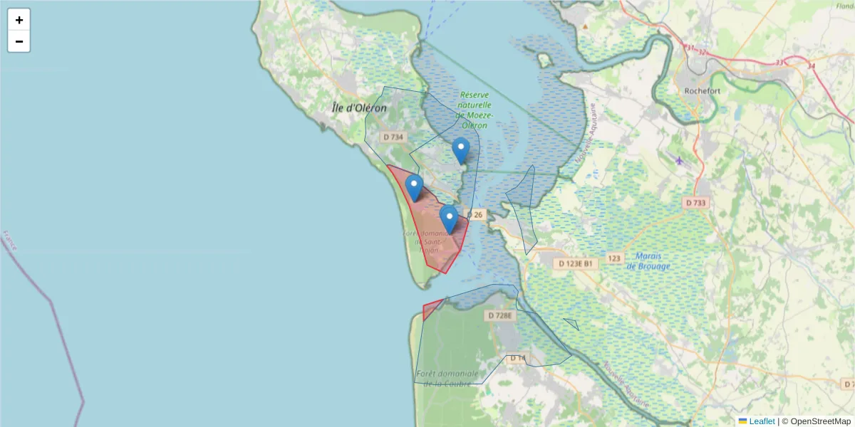 Carte de la zone du code postal  et des codes postaux voisins en France
