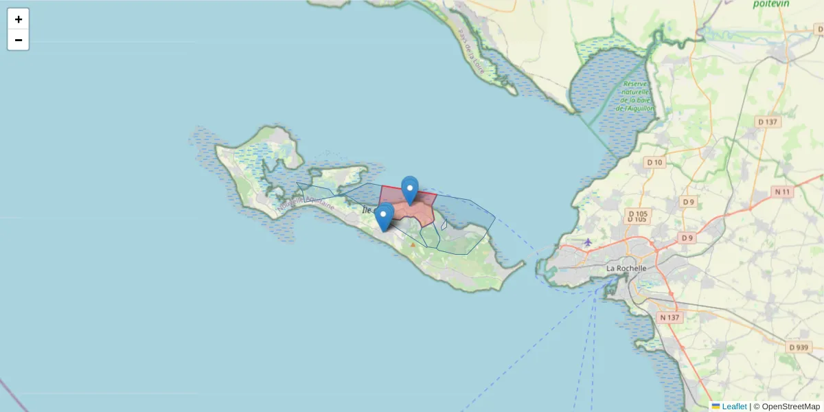 Carte de la zone du code postal  et des codes postaux voisins en France