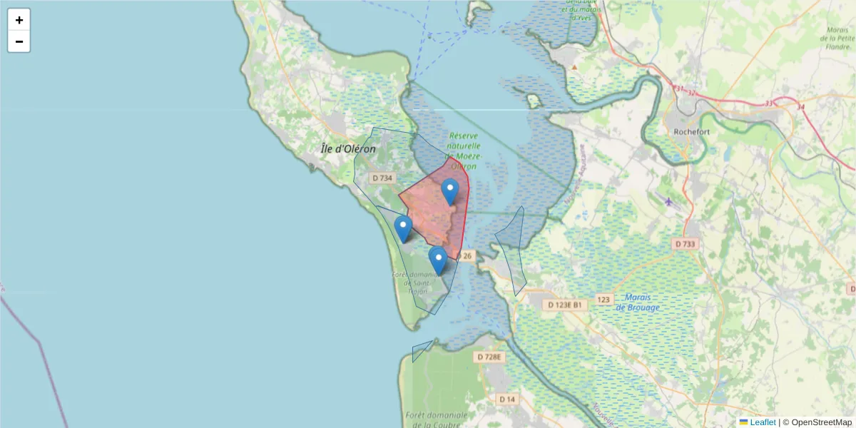 Carte de la zone du code postal  et des codes postaux voisins en France