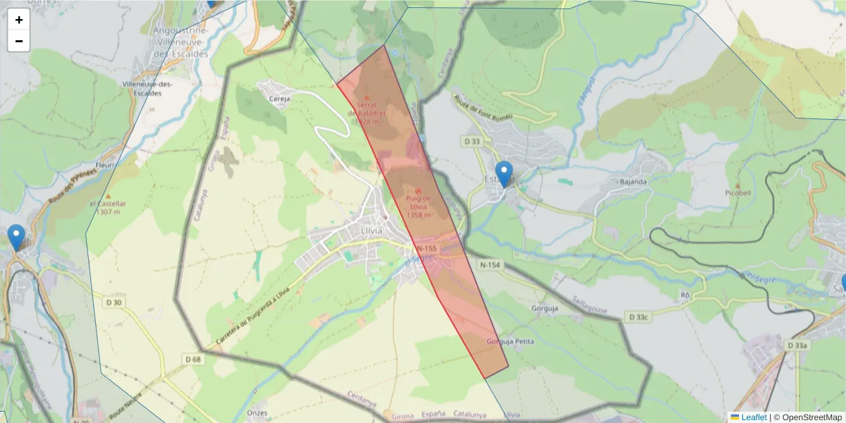 Carte de la zone du code postal  et des codes postaux voisins en France