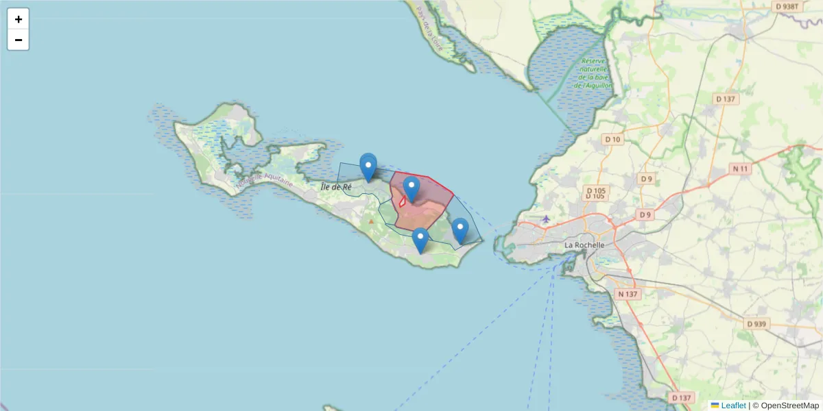 Carte de la zone du code postal  et des codes postaux voisins en France