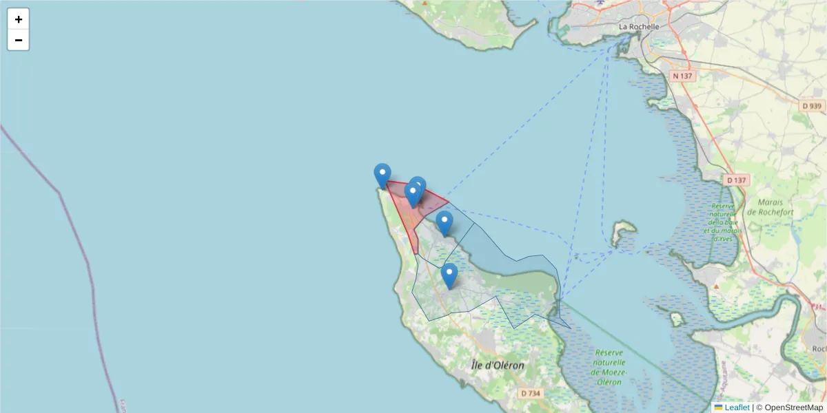 Carte de la zone du code postal  et des codes postaux voisins en France